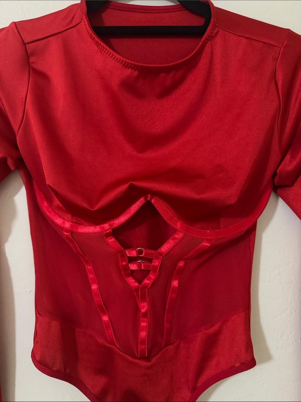 Red Sheer Corset-Style Long Sleeve Bodysuit. New without tags (NWOT) - Picture 4 of 7